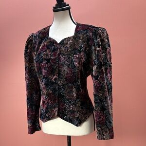 Vintage 80s Floral Tapestry Jacket – Structured Shoulder Evening Top Size 12P